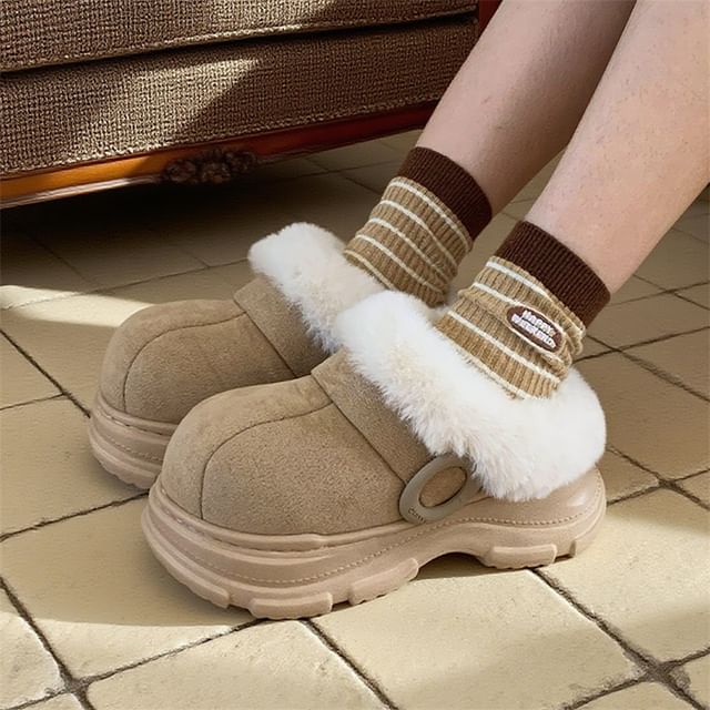 ZORI-Platform Buckled Fleece-Lined Mules