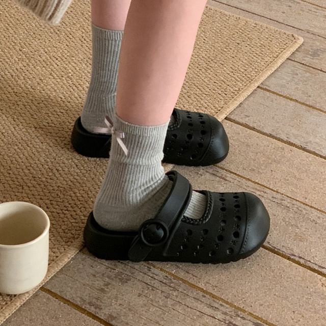 ZORI-Platform Perforated Buckled Mary Jane Clogs