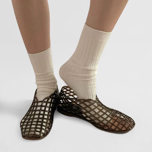 ZORI-Square Toe Perforated Jelly Flats